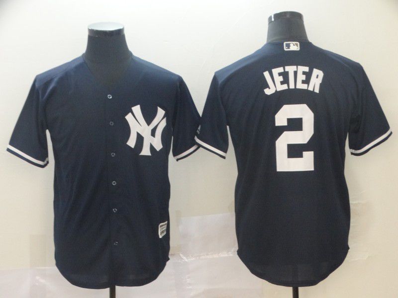 Men New York Yankees #2 Jeter Blue Game MLB Jersey